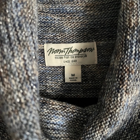 Norm Thompson Cowl Neck Sweater Multi Color w/ Sparkling Silver Theading  Size M - Picture 7 of 10